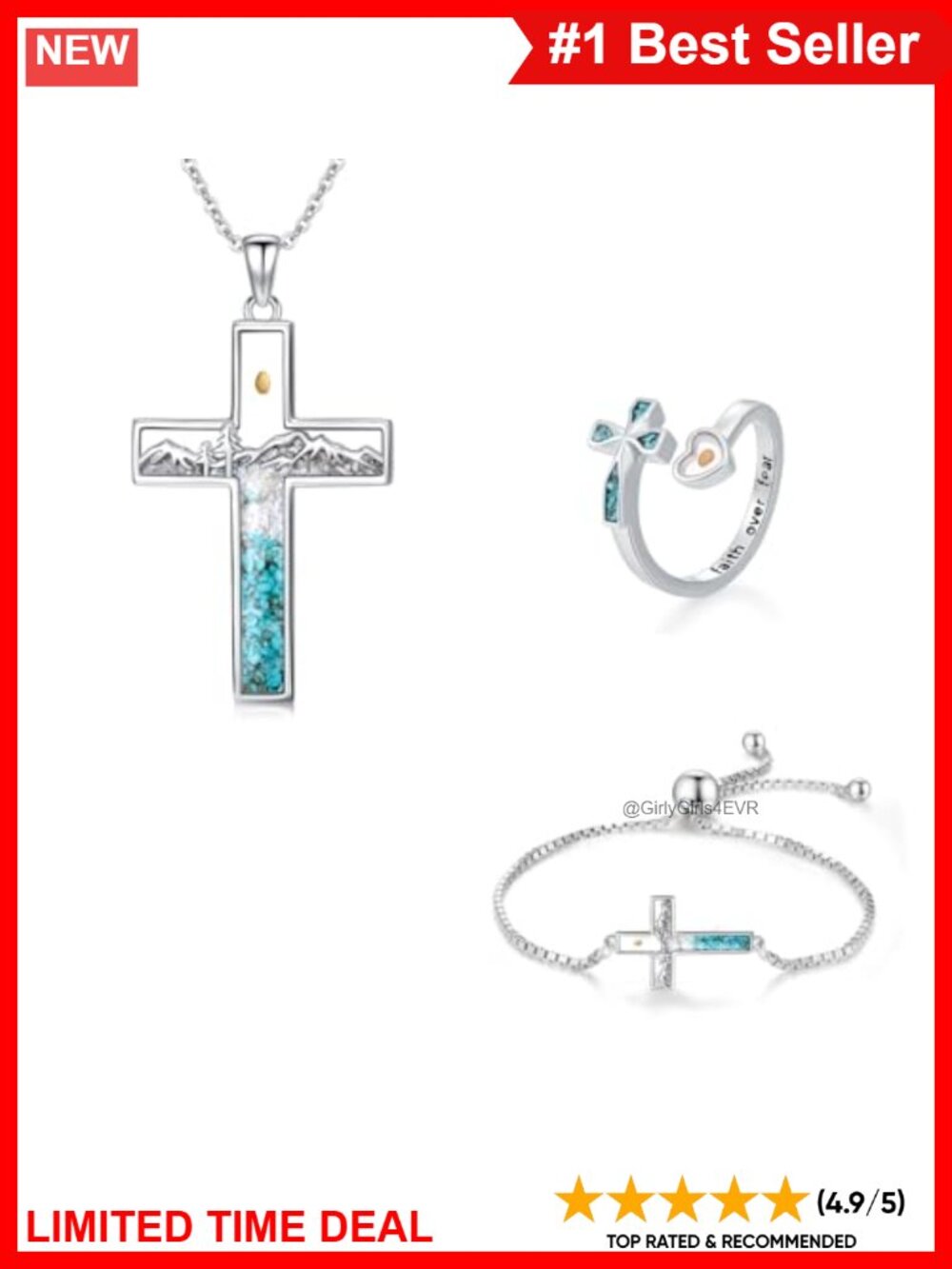 925 Sterling Silver Mountain Cross Turquoise Pendant Necklace